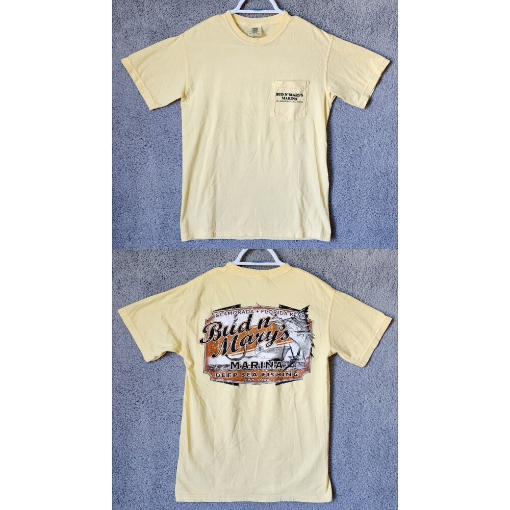 Bud n' Mary's Florida Keys Islamorada Deep Sea Fishing Yellow T Shirt Size Small